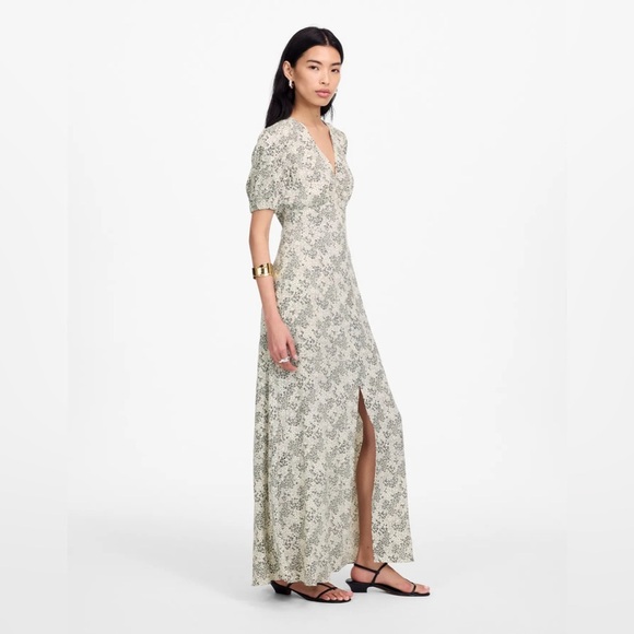 Madewell Puff-Sleeve V-Neck Midi Dress in Floral in Harper Floral Ivory Size 2 - Picture 3 of 12